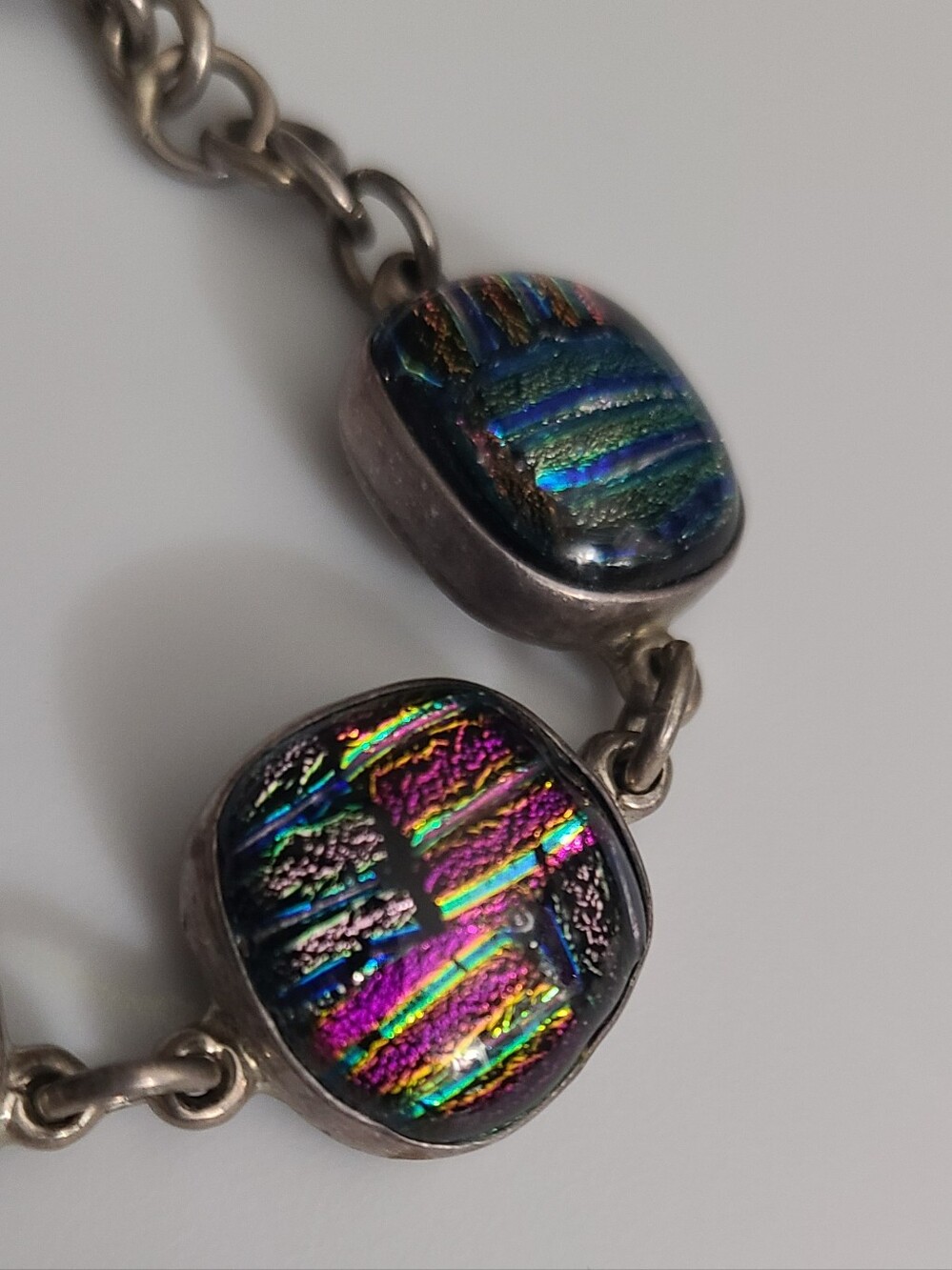 Vintage 950 Dichroic Glass Michael Campion Bracelet 35.5g Toggle Estate Jewelry - Picture 4 of 12